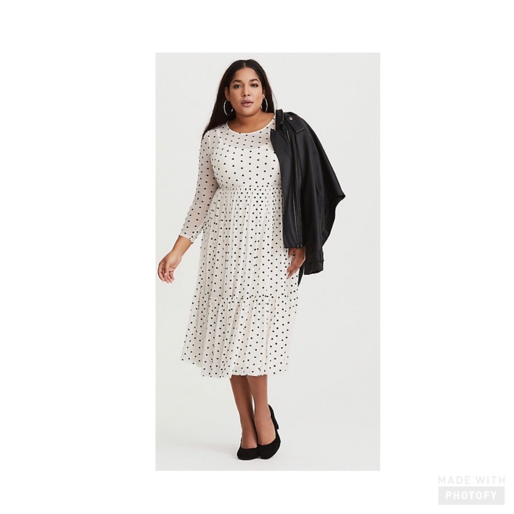 Torrid Ivory Midi Mesh Polka Dot Dress SZ 3
